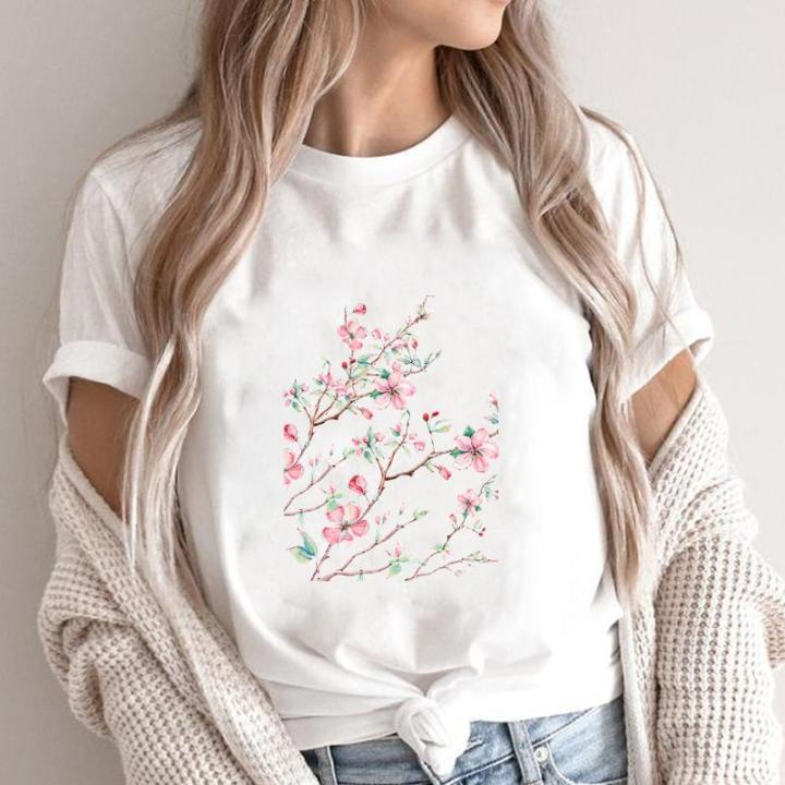 Cute Flower Fashion Sweet Regular Casual Stylish Clothing Women Short  Sleeve Clothes Tee T-shirts Female Graphic T Shirt | Lazada Singapore