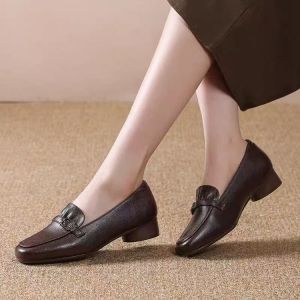 Free Shipping 2026 Autumn New Soft Leather WomenS Single Shoes Low Heel Casual Chunky Heel Comfortable Shallow Mouth Dress Shoes For Moms