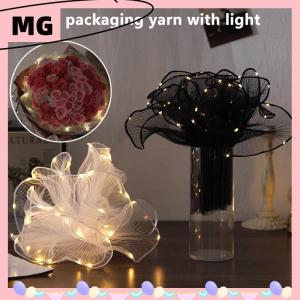 【Magical House】[ New Hot Fashion] 1Pcs LED Flower Wrapping Paper With Lights Lace Mesh Wave Yarn Florist Bouquet Packaging Decoration Wedding Birthday Gifts