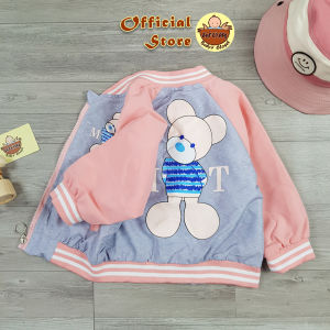 [HỎA TỐC] Áo khoác gió bomber cho bé 8-25Kg 2 lớp phối màu raplan in gấu phong cách đáng yêu Urombaby