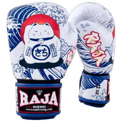 นวมมวยไทยลาย นวมลายแฟนซี นวมชกมวย สกรีนพิเศษ สวยๆ ลายแมวกวักขาว RAJA BOXING Fancy Gloves Muay Thai