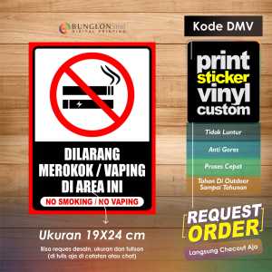 STIKER DILARANG MEROKOK ATAU VAPING DI AREA INI + LAMINASI KODE DMV HITAM MERAH