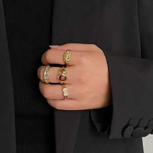 Fashionable Sturdy Metal Geometric Rings Set with Stylish Gemstones Portable for Fashion Women Ladies Casual Wear