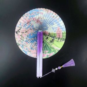 TFHDFHRG with Tassel Round Folding Hand Fan ic Plastic Handle Shell-Shaped Chinese-Style Shell Fan Gentle Design Portable Dance Fan Home Decoration