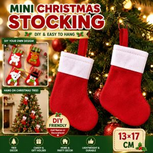 Mini Christmas Stocking Ornament 13x17cm DIY Hanging Decor Red Non-Woven Fabric for Christmas Tree Candy Gift Holder Home Party Kids Holiday Decoration