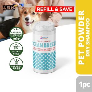 Pets Emporium Powder Ocean Breeze for Dogs and Cats Sulfate and Paraben Free pH Balanced - Eco  - Pet Powder - Dog Powder - Cat Powder Shieldgard Kuto Anti Garapata Fleas Ticks Cooling Dog and Cat Madre de Cacao Deodorize Papi Bearing Refillable