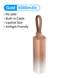 Vention 5000mAh Power Bank Lipstick Size PD 20W Fast Charging Integrated USB C and Lightning Cables for iPhone 16 15 14 pro max Samsung S24 Ultra S23 Xiaomi 14 Pro iPad Watch Portable Powerbank
