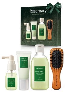 AROMATICA Rosemary Scalp Scaling Trial Kit - Travel Size Korean Hair Care Kit for Women withWooden Brush Gentle Exfoliating Scalp Care for Product with Rosemary Oil & Vegan Formula