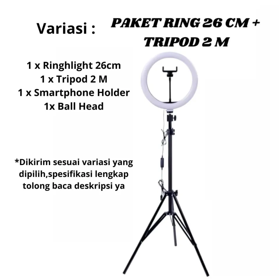 Paket 26CM Ring Light LED 26 with Grip Tripod 210 CM M