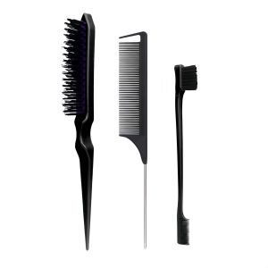 3 Piece Hair Brush Set with Mouse Tail Comb – Perfect Addition to Your Hair Care Routine Dual Sided Edge Brush & Rat Tail Comb & Teasing Comb