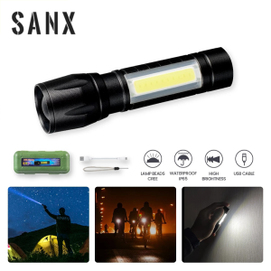SANX Mini LED Flashlight COB Reader Lamp Zoomable Pocket Penlight Adjustable Focus Torch Light USB Rechargeable Lamp with 3 Light Modes for Camping Hiking