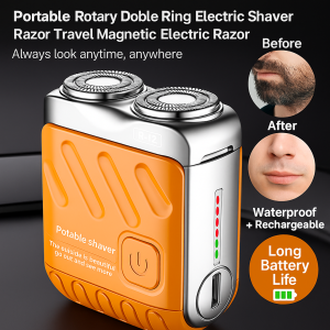 Magnetic Rotary Double Ring Electric Shaver Portable Waterproof Shaver With Type-C Charging Suspended Blades For Men Travel Beard Trimmer