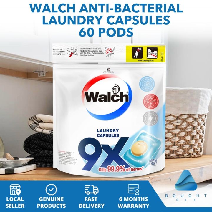 Walch Antibacterial Laundry Capsules 60 Pods Fresh & Clean Clothes