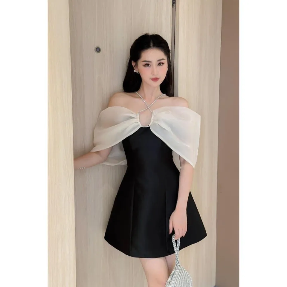 Đầm 2 dây nữ ngắn đen chất liệu chéo hàn màu đen - Váy chữ A thiết kế đơn  giản sang trọng | Shopee Việt Nam