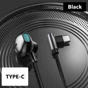 Elough 90 Degree Elbow 3.5mm Headset for Smartphones A3 Type C Wired Headphones Super Bass Music Earbuds for Gaming E-sports