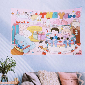ผ้าแขวนวันเกิด รุ่นใหม่แนวนอน ผ้าตกแต่งผนัง ผ้าพื้นหลังการ์ตูนน่ารัก ผ้าตกแต่งผนังห้องนอนเด็ก