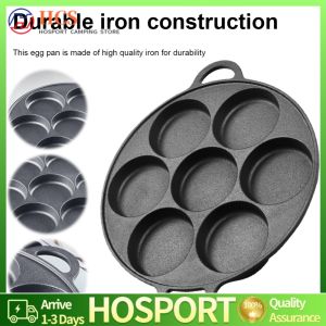7 Hole Cast Iron Omelet Pan Non-Stick Skillet for Breakfast and Cooking Durable Black Kitchenware