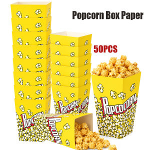 50PCS Popcorn Boxes Paper Disposable Popcorn Bowl With Printed Design For Families Parties Carnivals