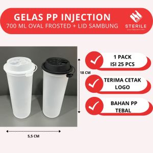 Isi 25 pcs GELAS PP INJECT 700 ML 24 OZ OVAL FROSTED + TUTUP / PP INJECT/GELAS PLASTIK TEBAL 700 ML
