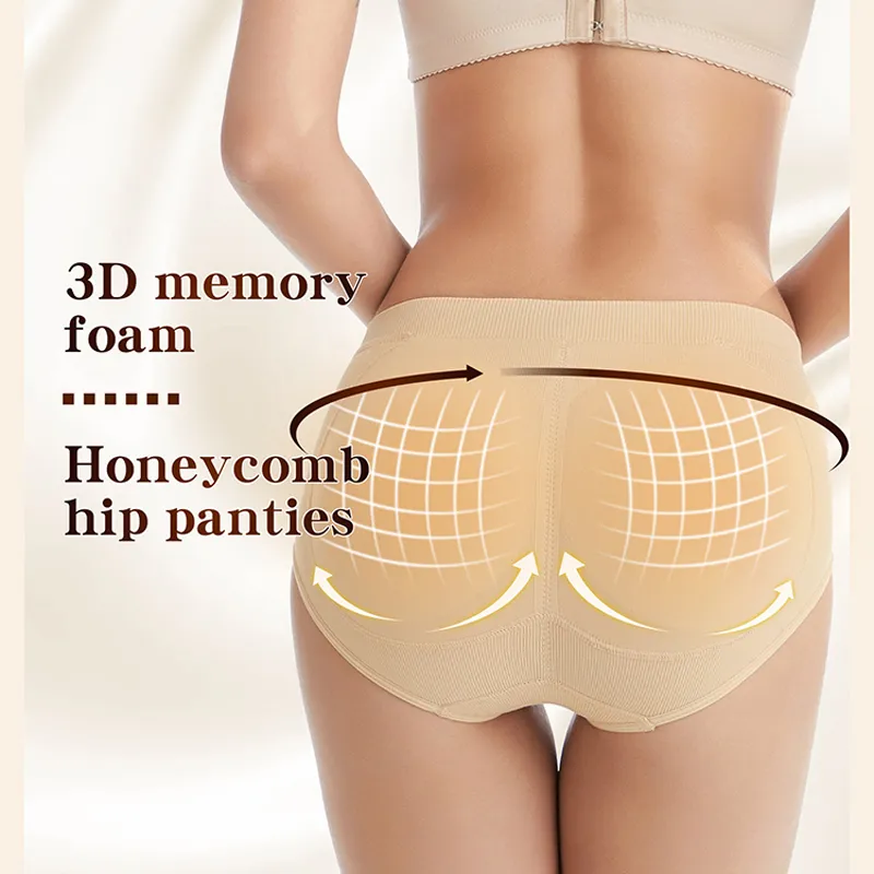 Women 3D Sponge Padded Hip Lifting Panties Mid-Rise Mesh