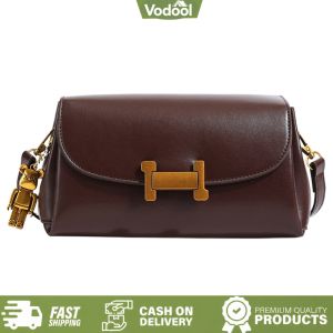 [VSC] Women Leather Retro Shoulder Bag Solid Color Small Square Bag Underarm Purse