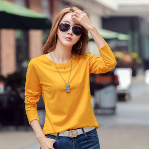 2021 Fashion T Shirts for Women Korean Style Long Sleeve Cotton Clothing Spring O Neck T Shirt Ladies Summer Top Tee Solid Color Basic Tshirt Casual Tops Home Wear Blouse New