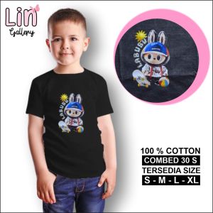 Kaos anak labubu laki laki perempuan umur 1 - 8 tahun baju anak kartun model baru murah hitam misti