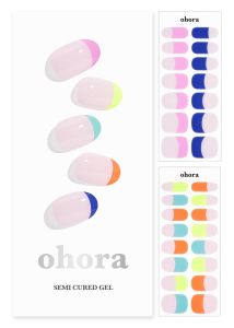 ohora Semi d Gel Nail Strips (N Rainbow French) - Nude French Works with UV/LED Lamps Salon-Quality Long Lasting Easy to Apply & Remove - Includes 2 Prep Pads Nail File & Wooden Stick