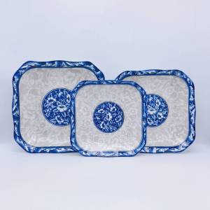 (ลายคราม) จาน จานเซรามิค จานลายคราม จานเหลี่ยม มี 3 ขนาด 7 นิ้ว 8.25 นิ้ว และ 9 นิ้ว