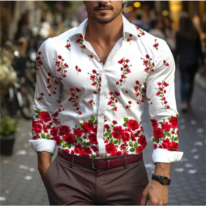 Flower 3D Printed Shirt Mens Spring Autumn Long Sleeve Lapel Top New Fashion Casual Shirt Street Wear 6XL Mens 2026