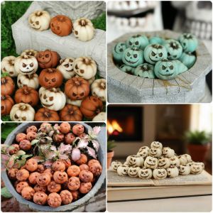 GUNG 20PCS White Orange Green Miniature Halloween Pumpkins Bonsai Ornament Resin Mini Pumpkin Ornament Funny Scene Layout Resin Pumpkin Figurine Halloween Party