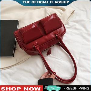 [CHAMAIR MALL] Retro Shoulder Handbags Fashion Solid PU Leather Top-handle Bags Casual Zipper Underarm Bag Portable Ladies Purses