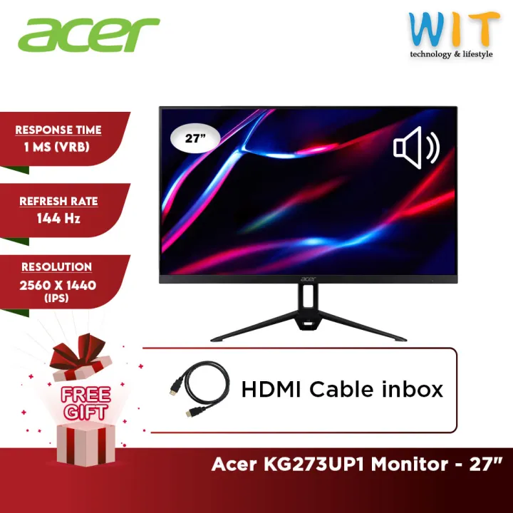 Acer Nitro KG273UP1 Gaming Monitor - 27.0" / 1ms (VRB) / 144Hz /QHD IPS Panel / HDMI / DP / Audio / VESA / FreeSync /3 Years Onsite Warranty