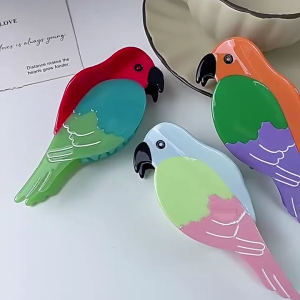 Internet Celebrity Taking Photo Side Braids Hair Claw with Colorful Parrot Shape Hair Catch for Teens Braids Side Braids