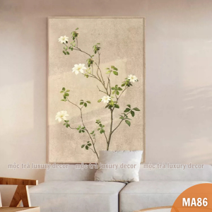 Tranh in canvas Wabi Sabi cây xanh Nhật Bản tối giản treo phòng khách hành lang đại sảnh đã gồm khung