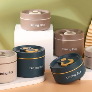 TANFMALL 350ml/650ml Thermal Lunch Box Round Stainless Steel Insulated Food Container Storage Container Leak-proof Dining Box School Picnic