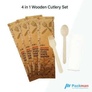 Disposable Wooden Cutlery Set│16cm Spoon Fork Napkin Individually Packed
