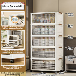 IMUTO Foldable Transparent Space-Saving Storage Organizer Cabinet with Wheels