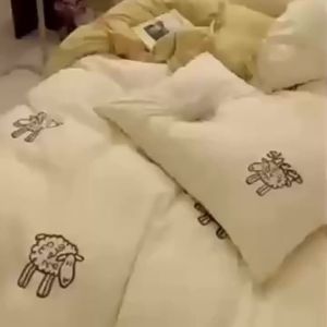 Fresh Style Four-Piece Washed Cotton Bedding Set Duvet Cover Bed Sheet for Single Men and Women Student Dormitory Spring Summer Three-Piece Set LZD