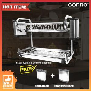 CORRO High Quality 100% Stainless Steel 2 Tier Dish Rack - L464 x H390 x W260mm