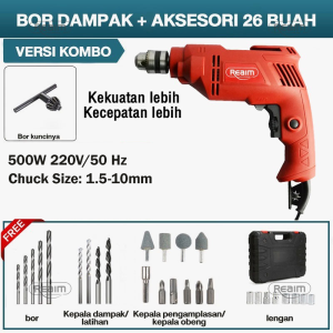 REAIM Mesin Bor Listrik Bolak Balik 10MM Electric Drill Bor Beton Bor Tembok Alat Bor Obeng Bor Kayu