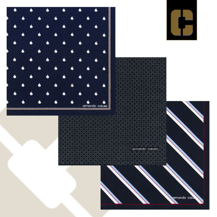 Armando Caruso Handkerchiefs Navy Blue and Black Set 18