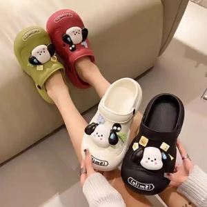 [Free Shipping] WomenS Summer Outdoor Clogs Cute Cartoon Sweat Dog Design DIY Sandals Thick-Soled Closed-Toe EVA Slippers