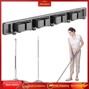 [Chinatera Malll] Broom Holder Wall Mount Mop and Broom Hanger with Hooks Garage Storage Rack Wall Mounted Broom and Mop Holder for Home Kitchen Garden Laundry Garage