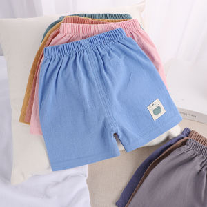 OKADY กางเกงขาสั้นสำหรับเด็กชายและเด็กหญิงกางเกงลำลองเปิดเป้าทำจากผ้าคอตตอนและลินินสไตล์เกาหลี