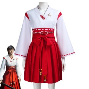 Silent Hill cos Wear a red and white Japanese-style dress   Bow Belt Bell Accessories Halloween cosplay Suit