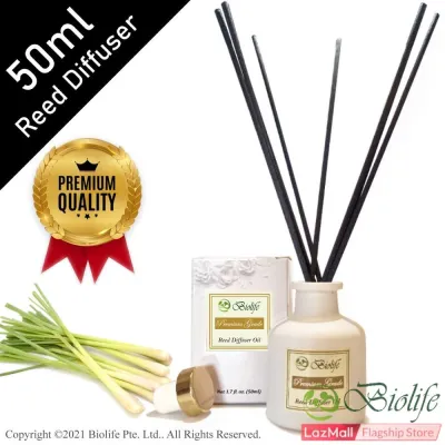 Biolife Lemongrass Scented Sticks Reed Diffuser Essential Oil Gift Set with Scented Sticks (50ml Reed Diffuser Set)