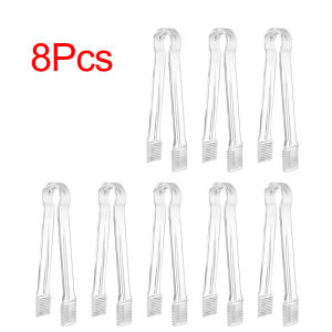 8PCS Transparent Acrylic Ice Tongs Serving Tongs Food Clip Bread Cake Salad Wave Clamping Design Kitchen Tongs For Home Party Bar Restaurant