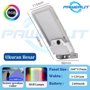 PAWERLIT Lampu Jalan Tenaga Surya RGB Lampu Tenaga Surya Tahan 24 jam Lampu led Otomatis Outdoor