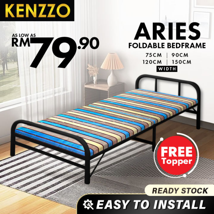 FREE TOPPER !!! KENZZO ARIES METAL FOLDABLE SINGLE BED FRAME / Katil